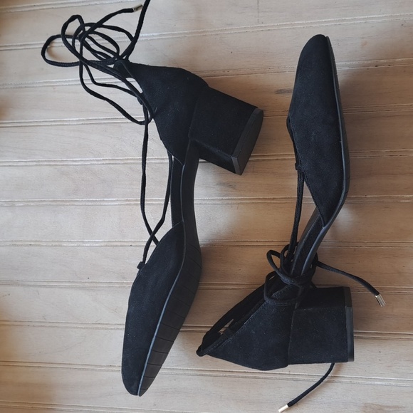 Kenneth Cole New York Tonniane Black Suede Wrap Around Ankle Lace Up Block Heel - Picture 11 of 12